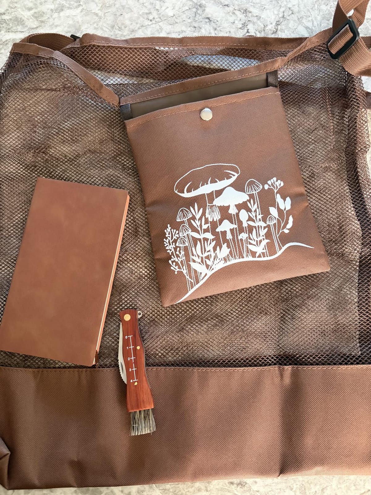 Seajan 18 Pcs Mushroom Foraging Kit Knife Brush Bag Notebook,Brown customer photo 2
