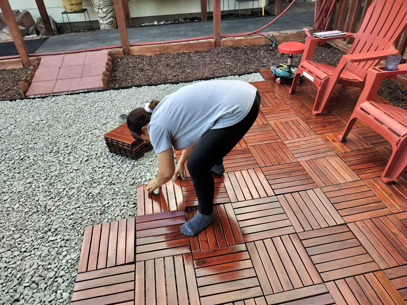 PrimeZone 27 PCS Solid Acacia Wood Interlocking Patio Deck Tiles Outdoor customer photo 2
