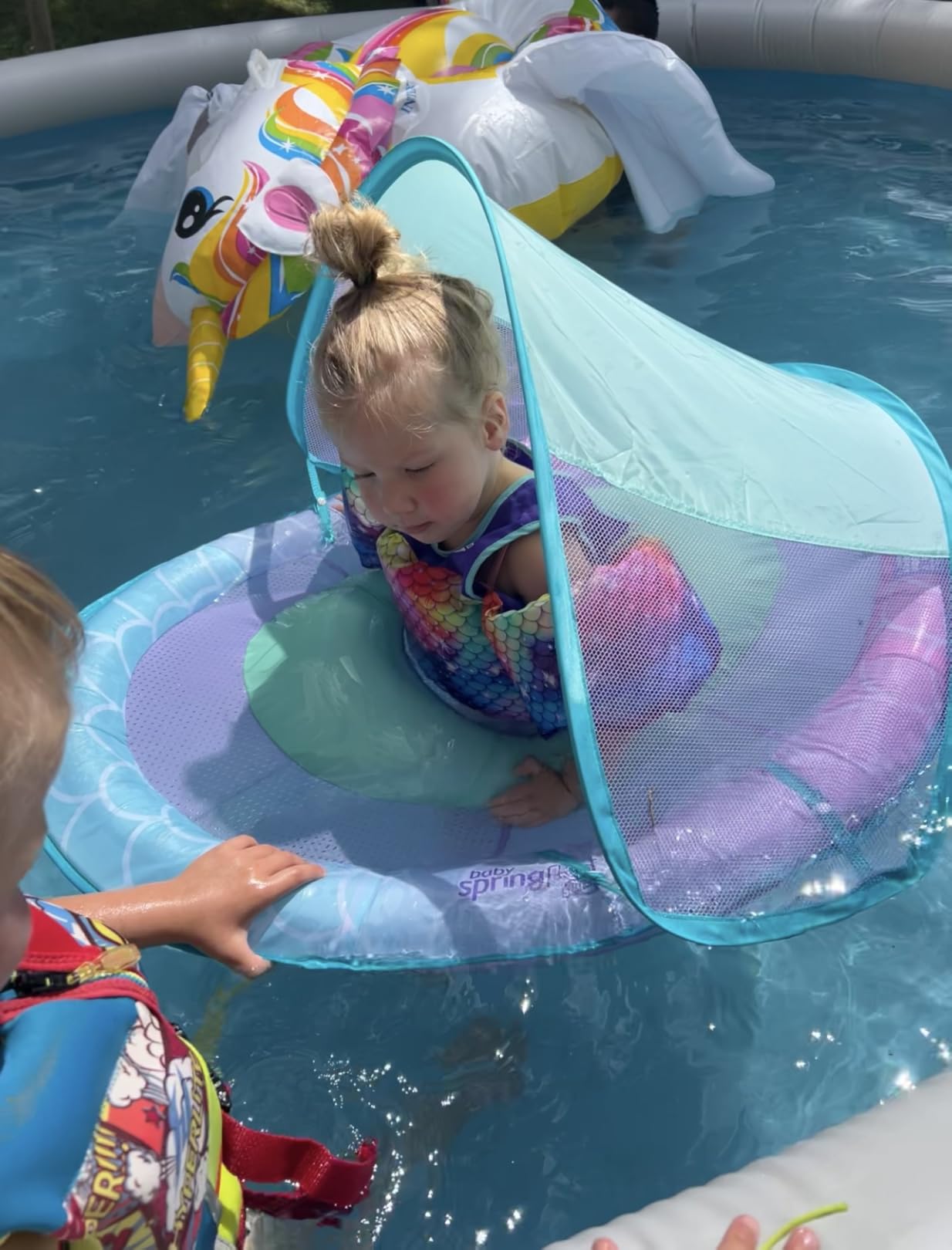 SwimWays Baby Spring Float, Baby Pool Float with Canopy, Swim Training PFD, Swimming Pool Accessories for Babies and Toddlers 9-24 Months, Mermaid customer photo 1