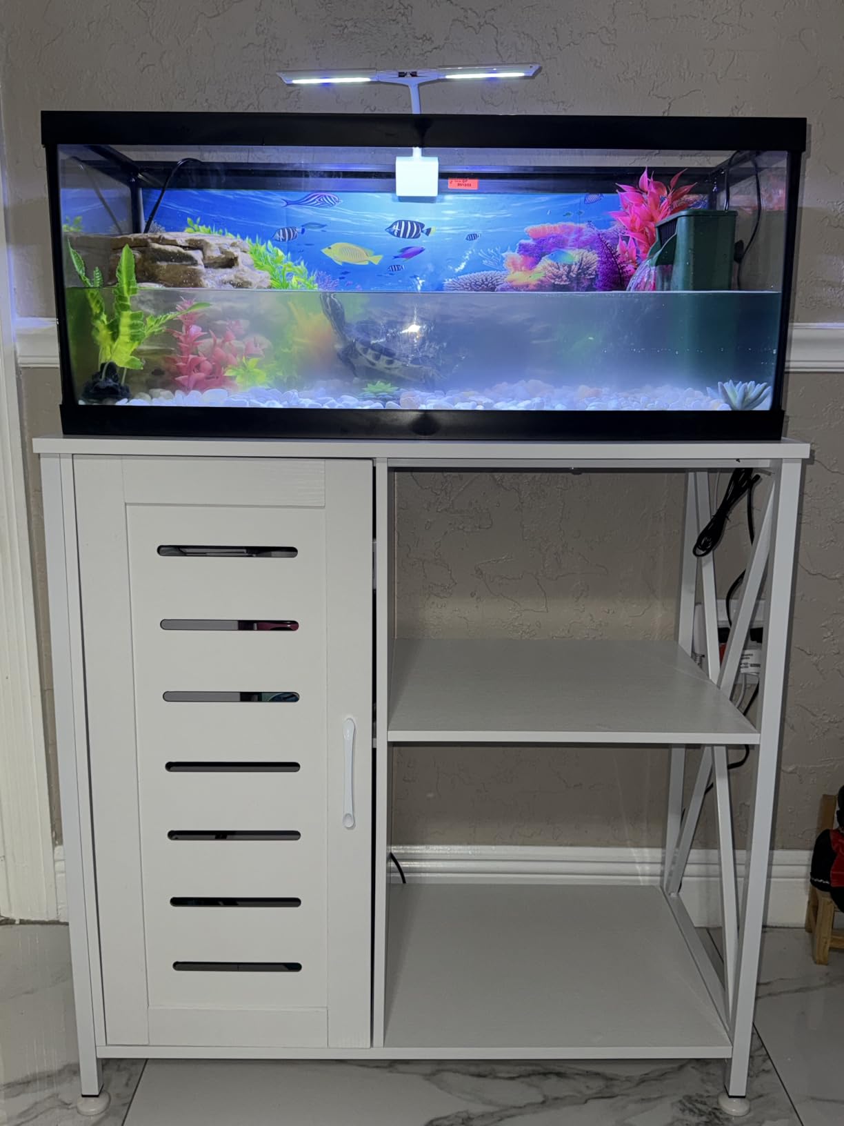 Herture 55-75 Gallon Fish Tank Stand,Aquarium Stand with Cabinet Accessories Storage,Heavy Duty Metal Frame,Aquarium Cabinet with Power Outlets 52
