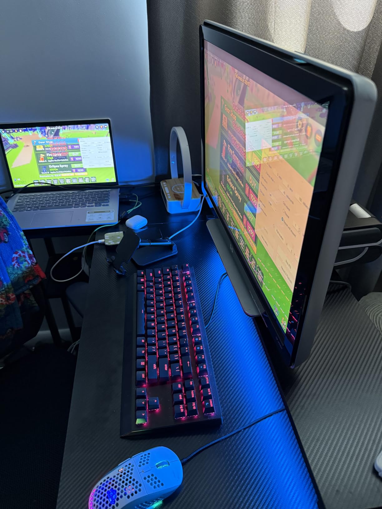 ODK 48 Inch L Shaped Gaming Desk with LED Lights, Power Outlets, Black customer photo 2