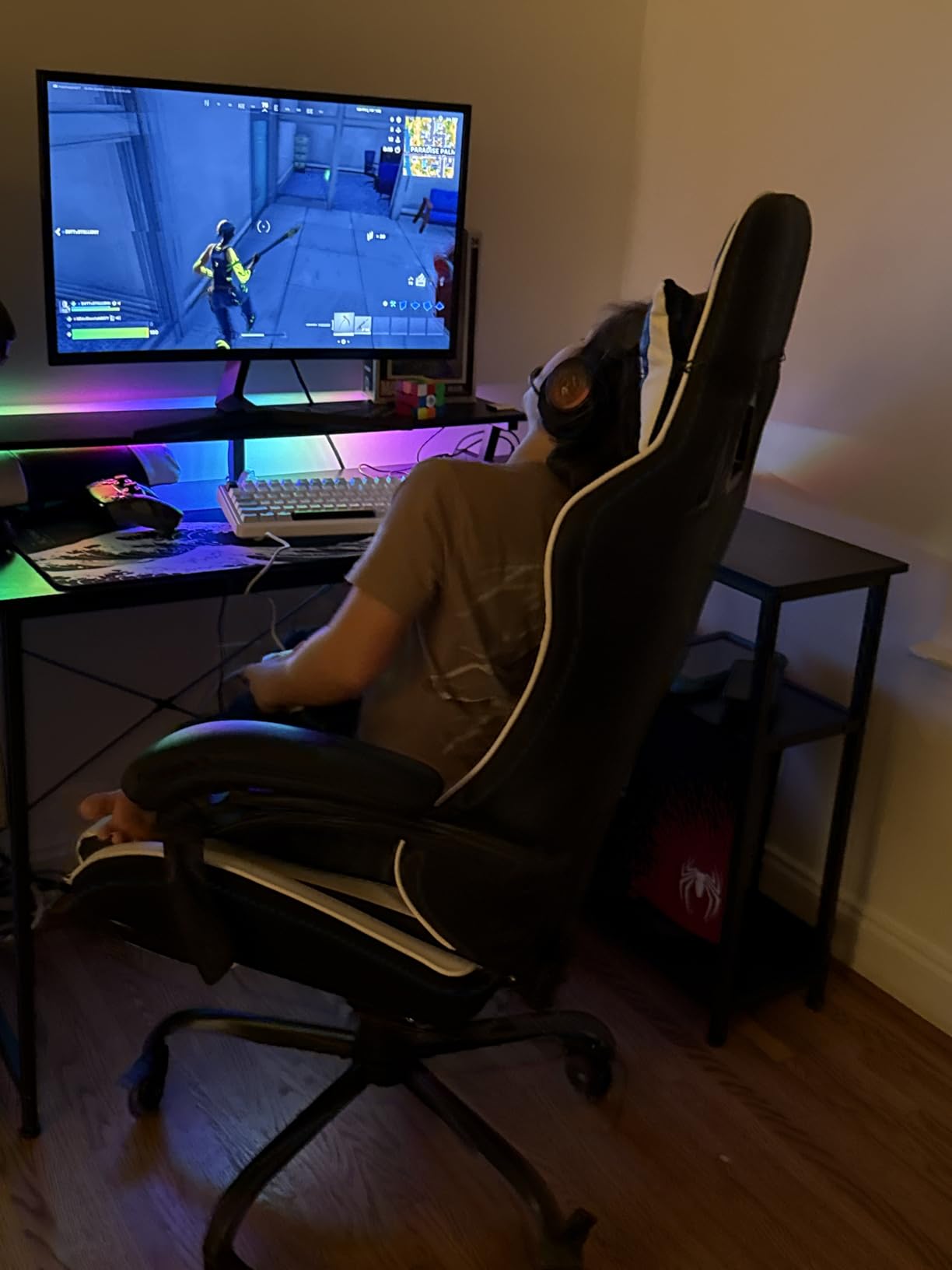 ODK 58 Inch L Shaped Gaming Desk with LED Lights, Power Outlets, Black customer photo 1