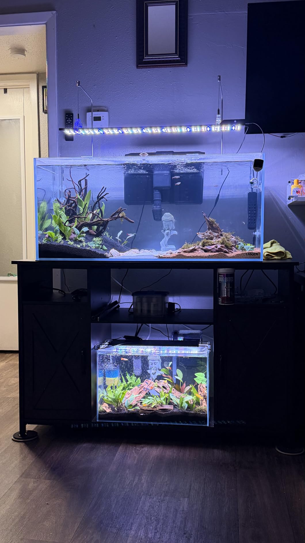 55-90 Gallon Fish Tank Stand with Power Outlets, Aquarium Stand with Cabinet, Heavy Duty Reptile Tank Turtle Terrariums Table for Fish Tank Accessories Storage, 49.2