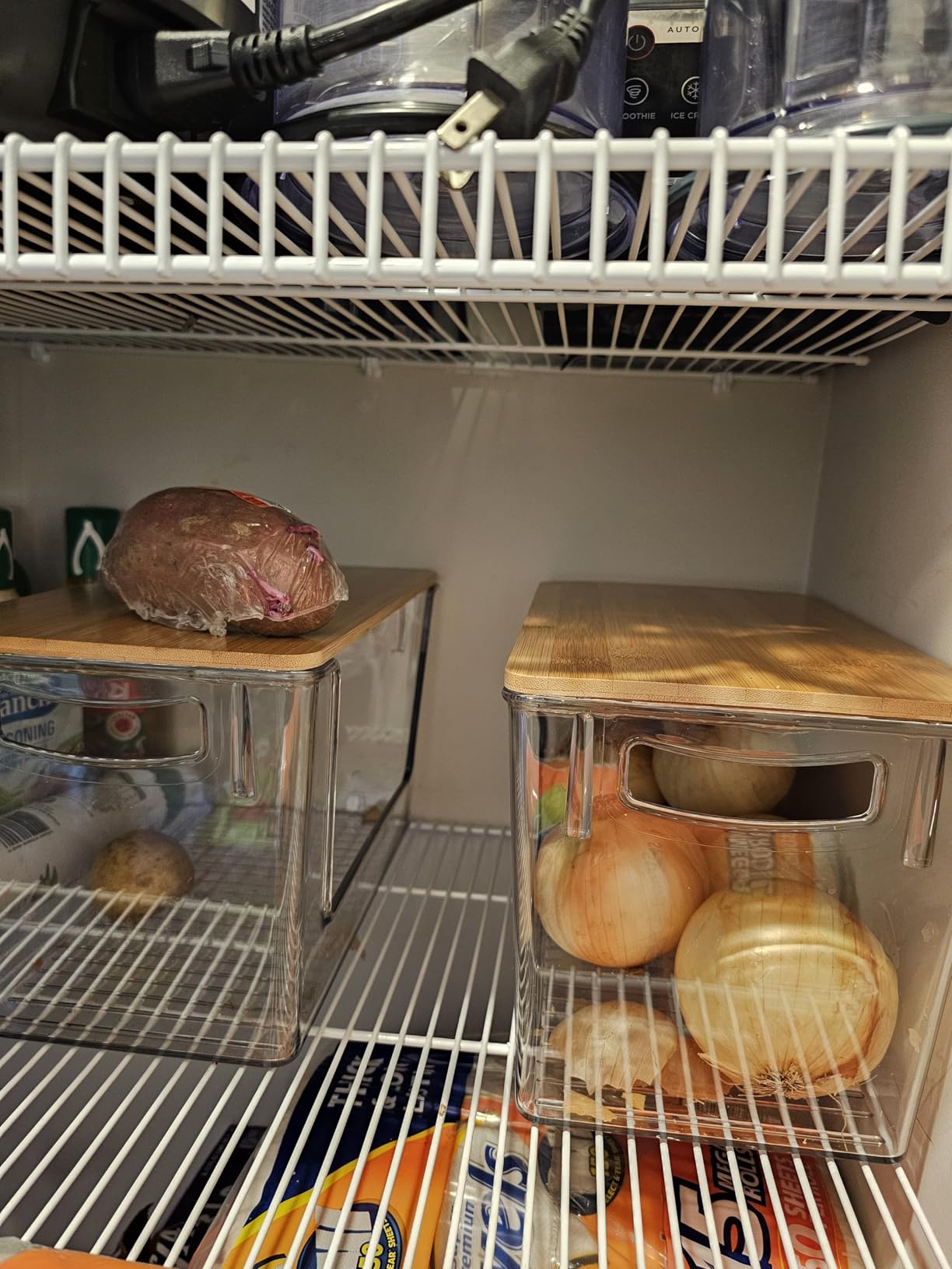 Pantry Organizers Onion Potato Storage Bins | 2 PACK, Large Clear Organizer Bins with Bamboo Lid, for Under Sink, Kitchen, Bathroom Organization and Storage customer photo 1