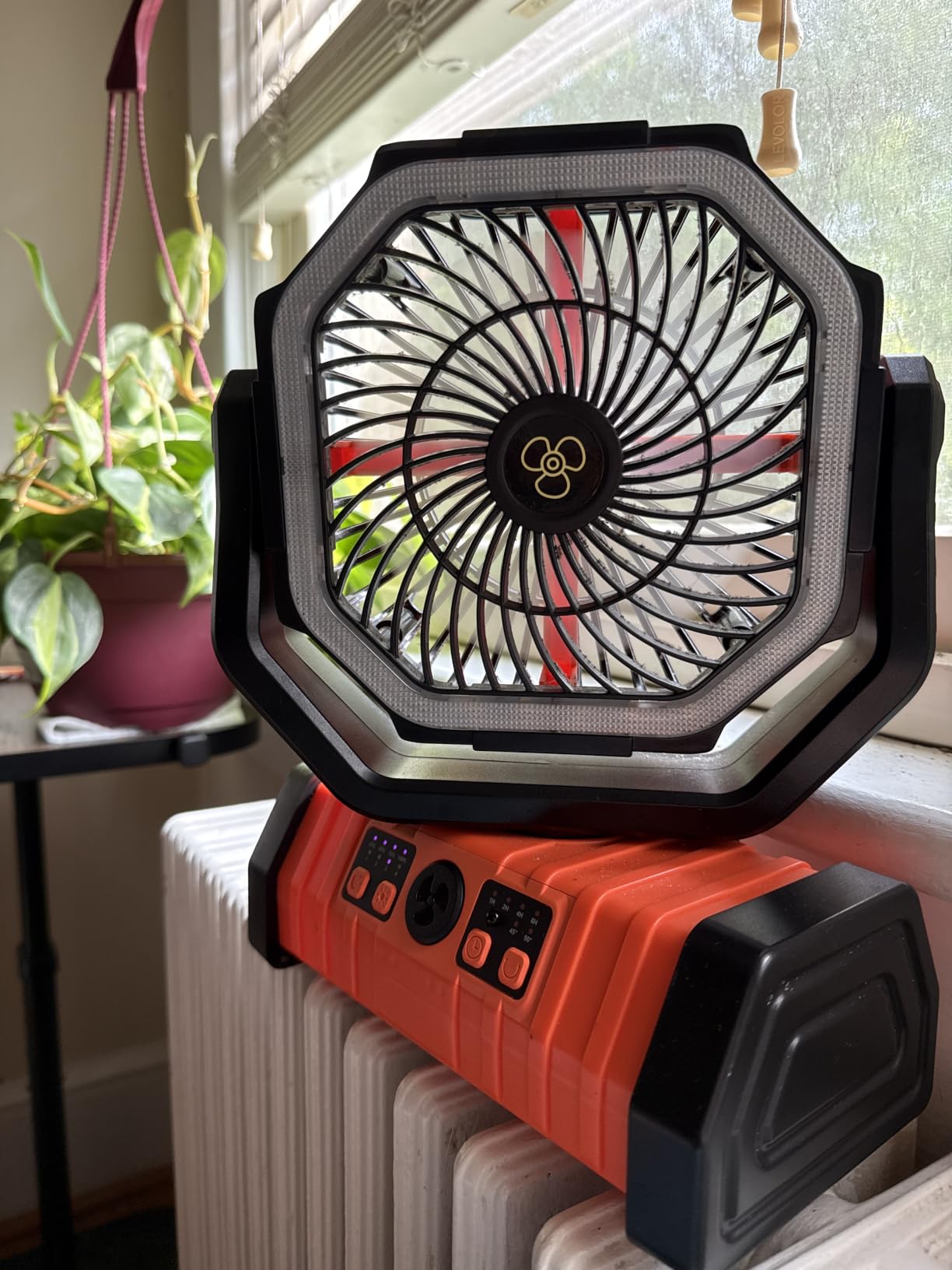 Camping Fan - 20000mAh Battery Powered Fan Rechargeable with LED Lantern - Portable Outdoor Tent Fans with Hanging Hook 4 Speeds Wind Remote Control, Black and Orange customer photo 2