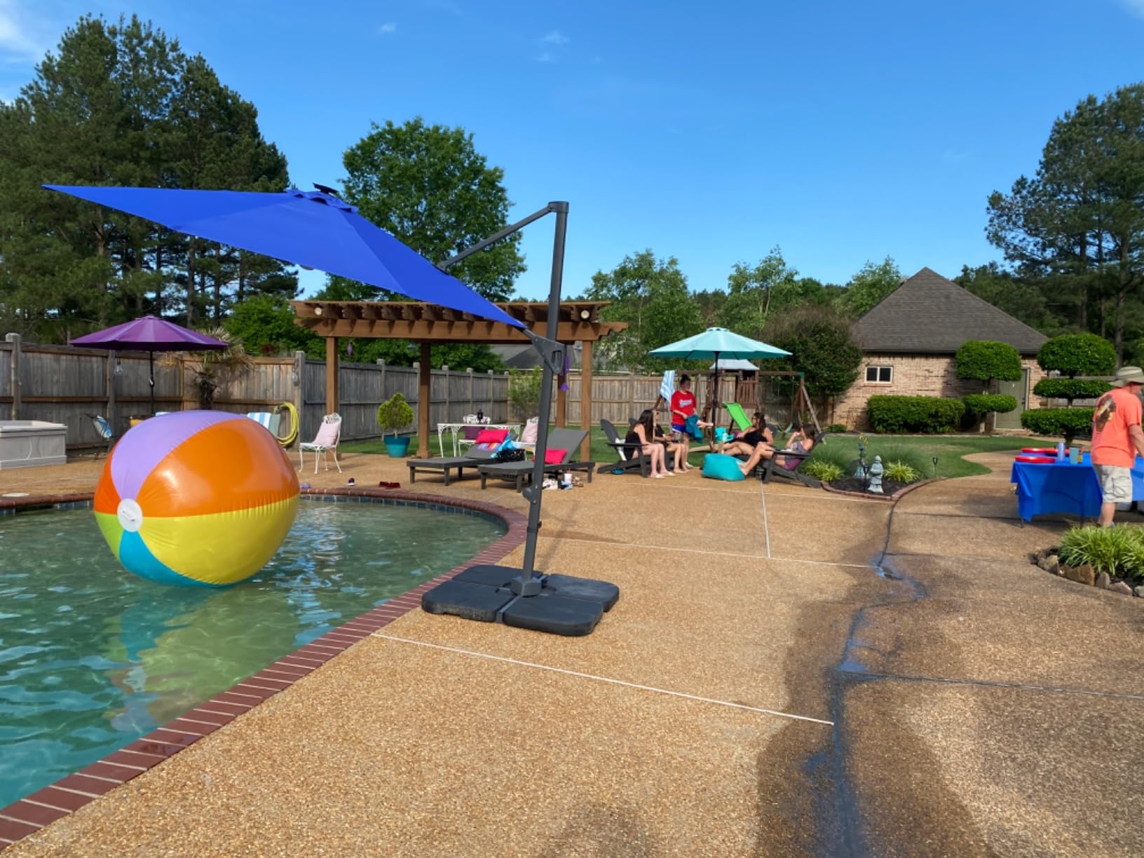Best Choice Products 10ft Solar LED Cantilever Patio Umbrella, 360-Degree Rotation Hanging Offset Market Outdoor Sun Shade for Backyard, Deck, Poolside w/Lights, Easy Tilt, Cross Base - Seaglass customer photo 2