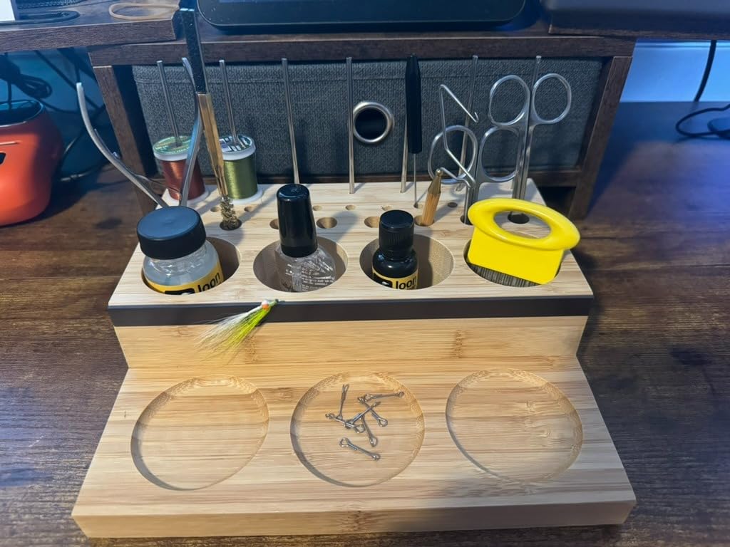 Raprance Wooden Fly Tying Fishing Kit Organizer Fly Tying Tool Caddy Desktop Storage Rack customer photo 1