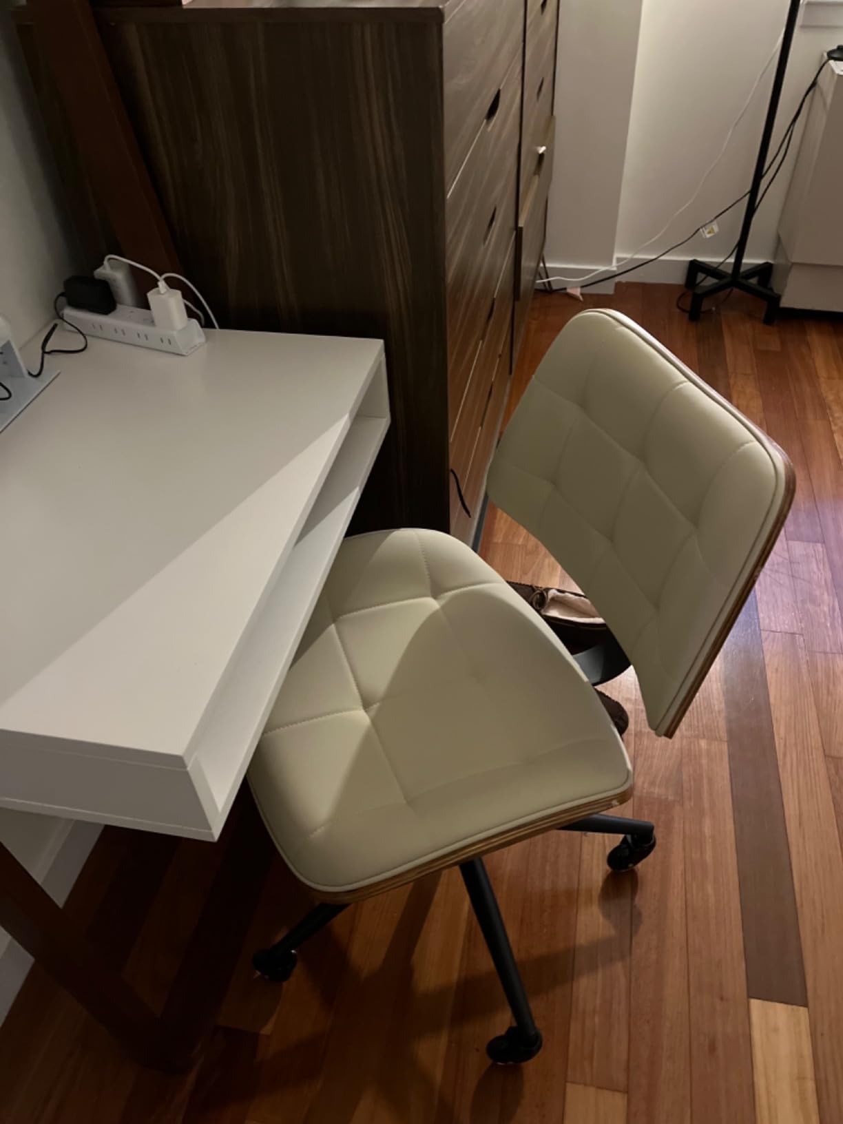 Home Office Desk Chair with Rubber Wheels, Armless Bentwood, Black customer photo 2