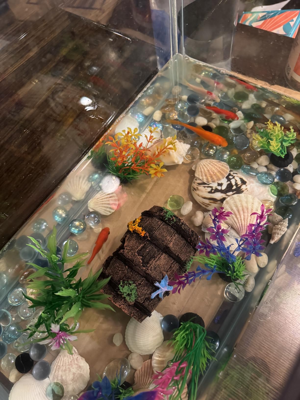 CousDUoBe Fish Broken Barrel Decor Fish Tank Decorations Betta Fish Tank Accessories,Starfish Barrel x 1pc, Aquarium Plants x 8pcs customer photo 2