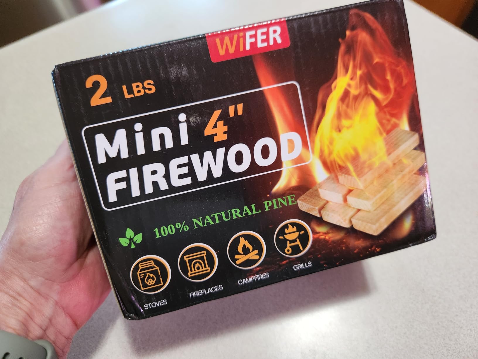 Mini Fire Stick, 4'' Kiln-Dried Pine Great Firewood for Wood Stoves, Tabletop Fire Pit, BBQ Grill, Pizza Oven, Solo Stove Accessories, BBQ Accessories, 2 lb Box customer photo 1