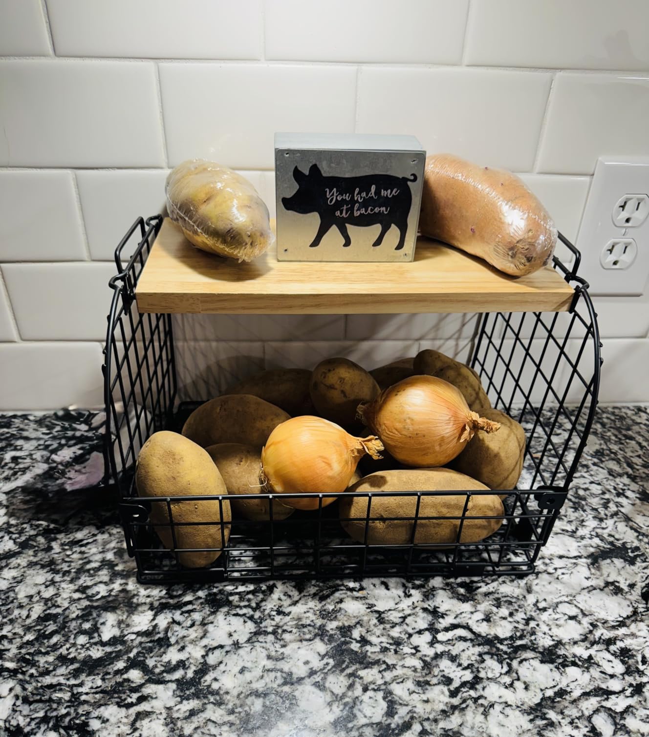 2 Set Stackable Wire Basket with Openable Top, Kitchen Counter, Pantry Organizer and Storage Produce Onion Potato Fruits Vegs Bread Food Snack Spice Organizing Bin for Cabinet Shelf Countertop Floor customer photo 1