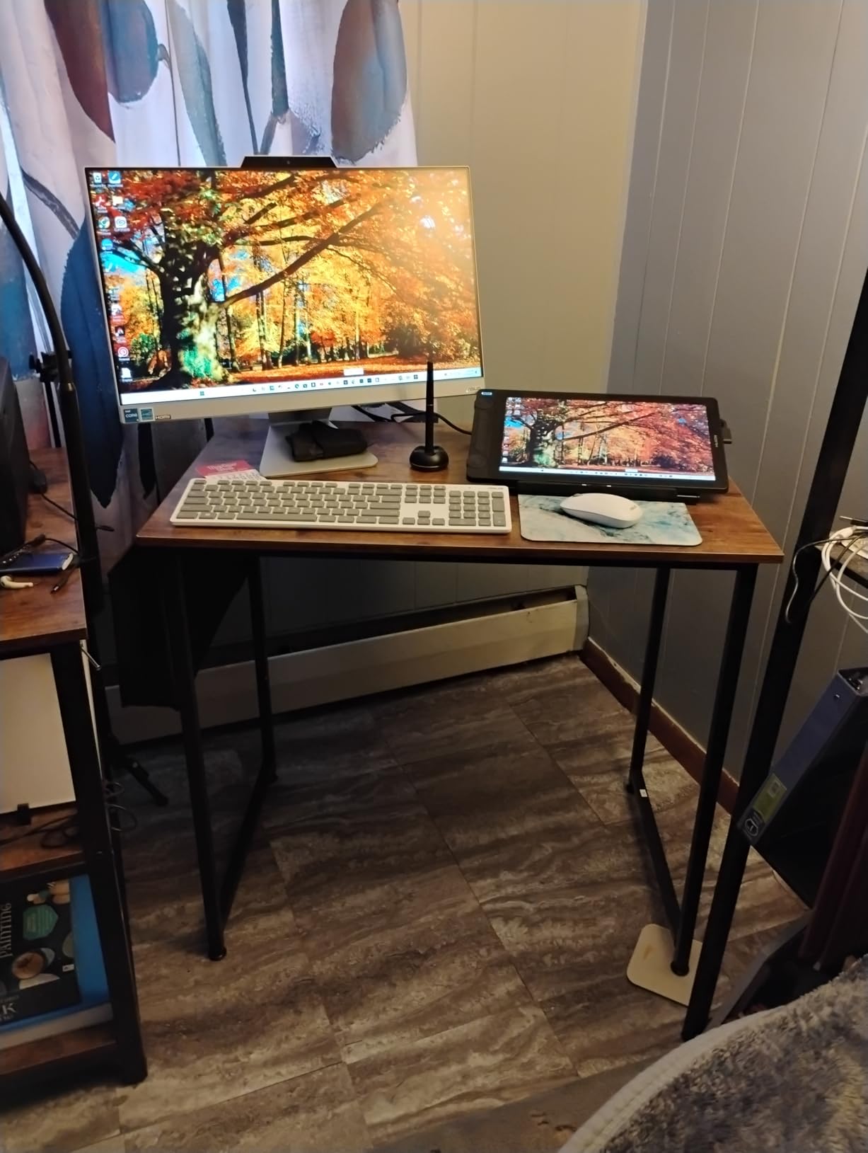 Lufeiya Small Desk for Small Spaces, 32 Inch Kids Girls Study Writing Desks for Bedroom, Simple Modern Laptop PC Little Side Table with Storage Bag Headphone Hooks, Black customer photo 1
