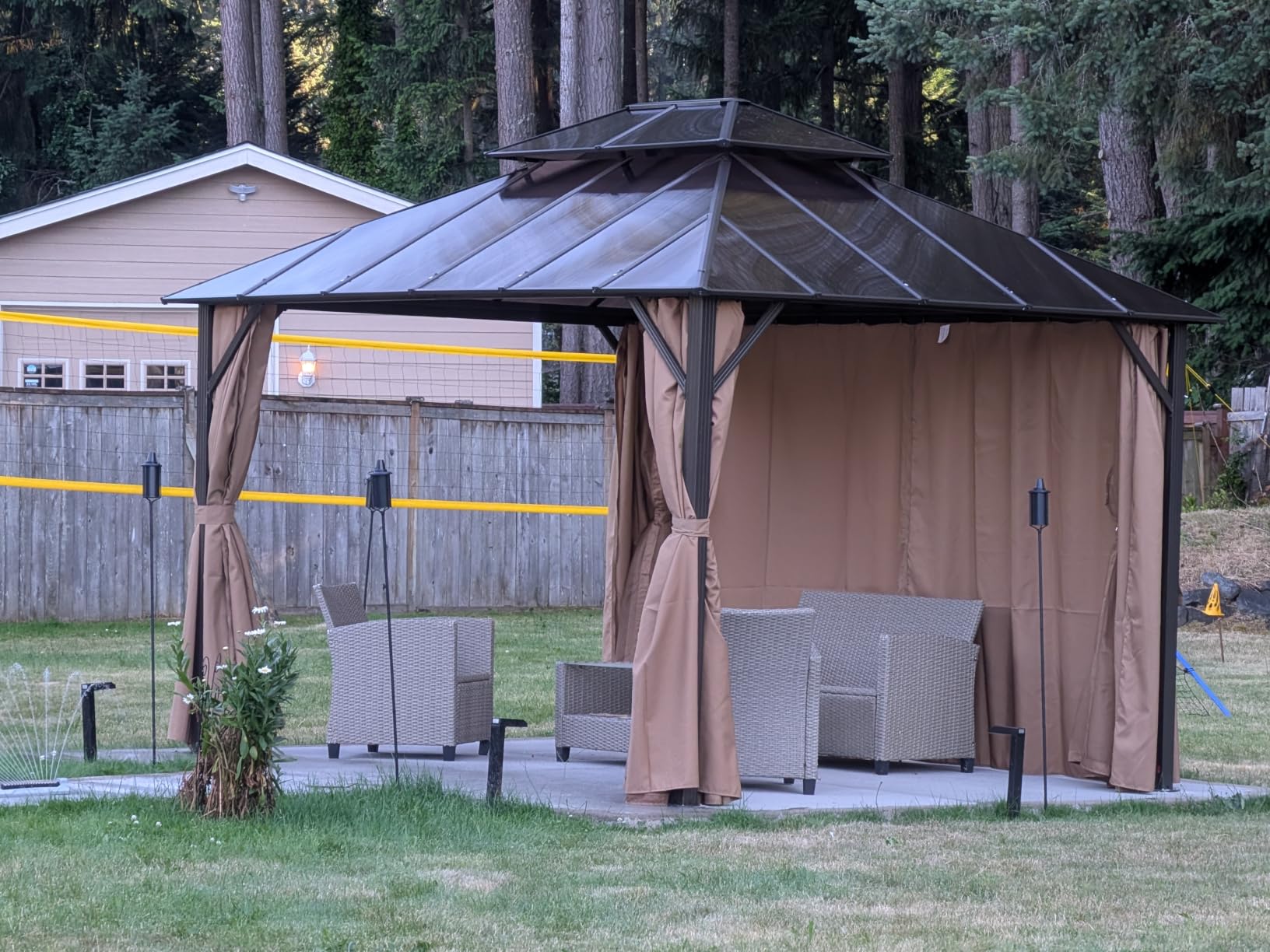 Aoxun 12'x10' Hardtop Gazebo with Polycarbonate Double Roof, Brown customer photo 1