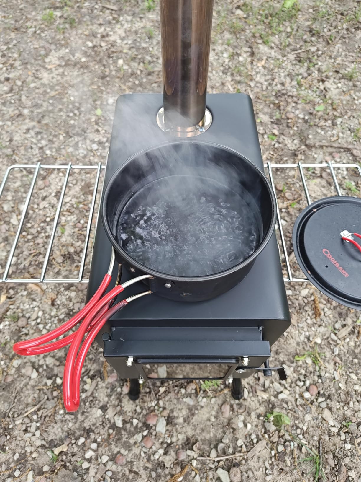 Black Wood Burning Tent Stove, 7 Section & 6 ft height Stainless Steel Chimney with diameter 2.24