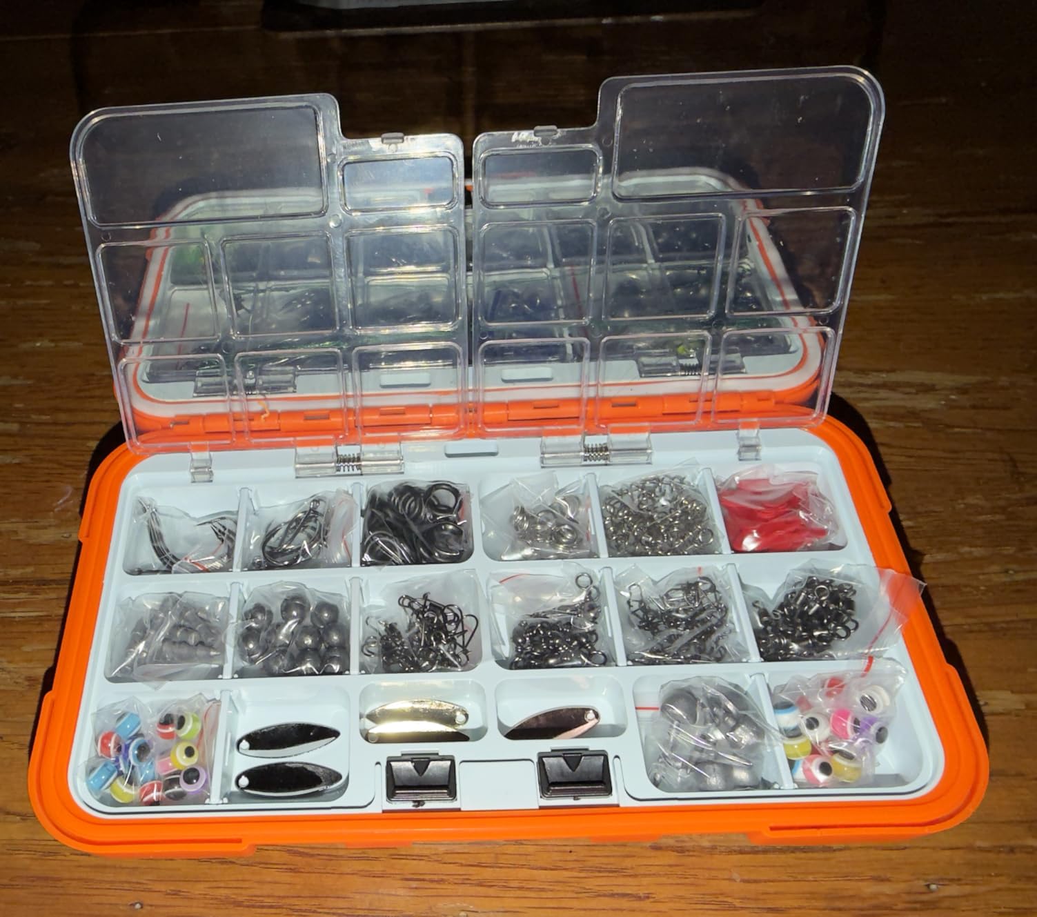 PLUSINNO Fishing Gear Accessories Kit, 449PCS Fishing Tackle Box with Tackle Included, Fishing Hooks, Fishing Weights Sinkers, Jig Heads, Fishing Tackle Set Equipment for Bass Trout, Gifts for men customer photo 1