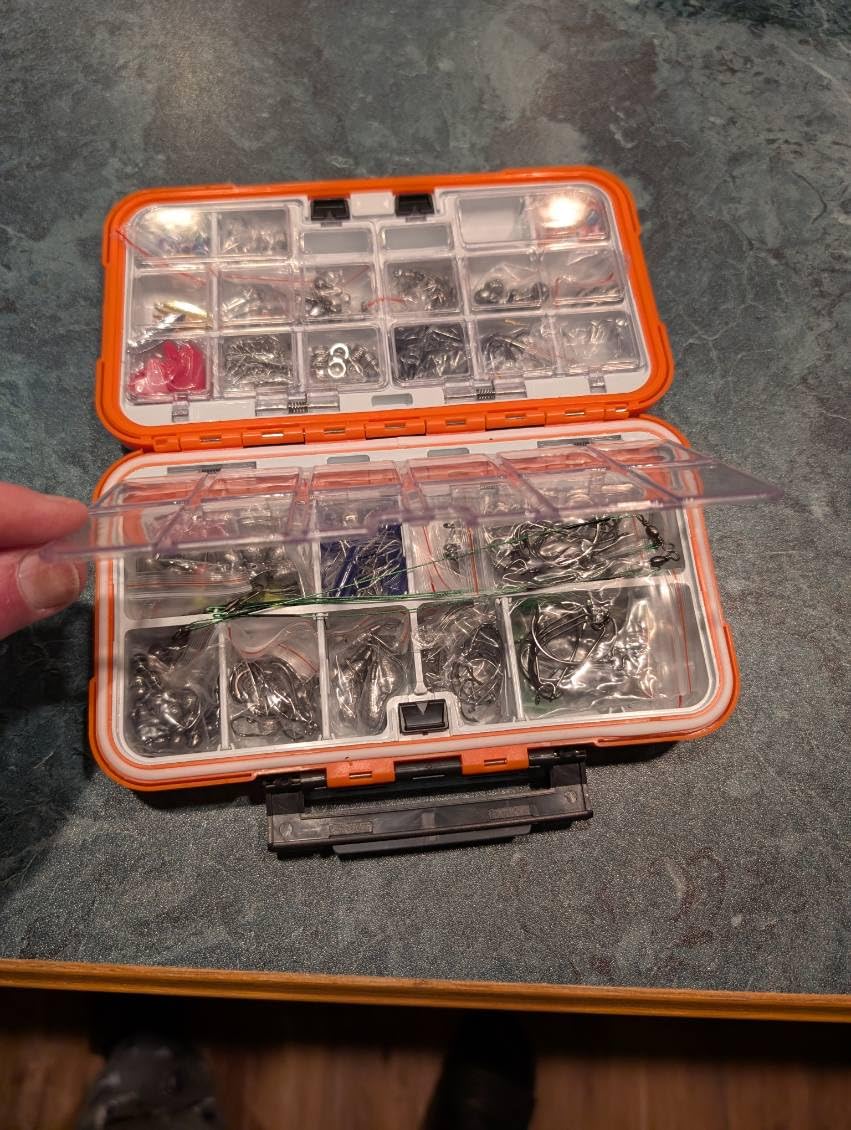 PLUSINNO Fishing Gear Accessories Kit, 449PCS Fishing Tackle Box with Tackle Included, Fishing Hooks, Fishing Weights Sinkers, Jig Heads, Fishing Tackle Set Equipment for Bass Trout, Gifts for men customer photo 2