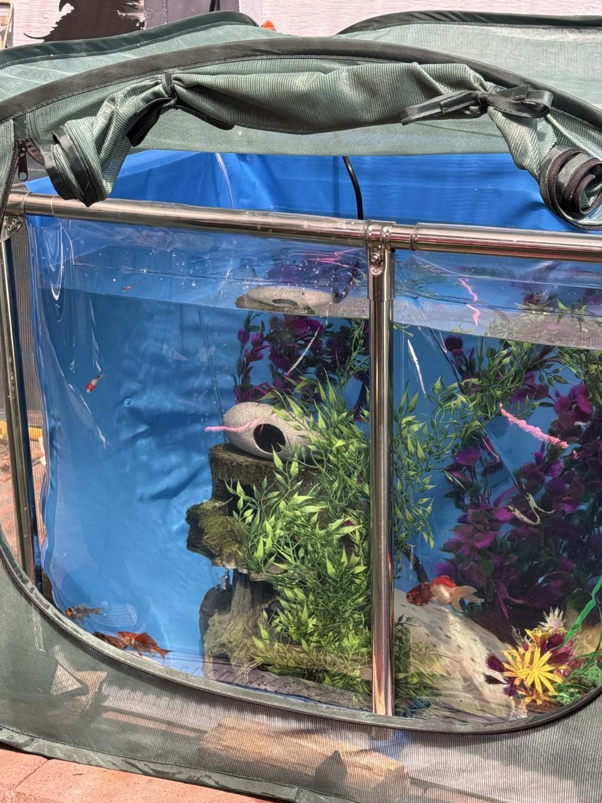 PVC Fish Pond,Above Ground Fish Tank,Goldfish/Koi Pond with Clear Viewing Panel, Outdoor Canvas Aquarium with Stainless Steel Frame & Drain Valve for Outside,47.2 * 31.5 * 23.6in,152 Gallon customer photo 2