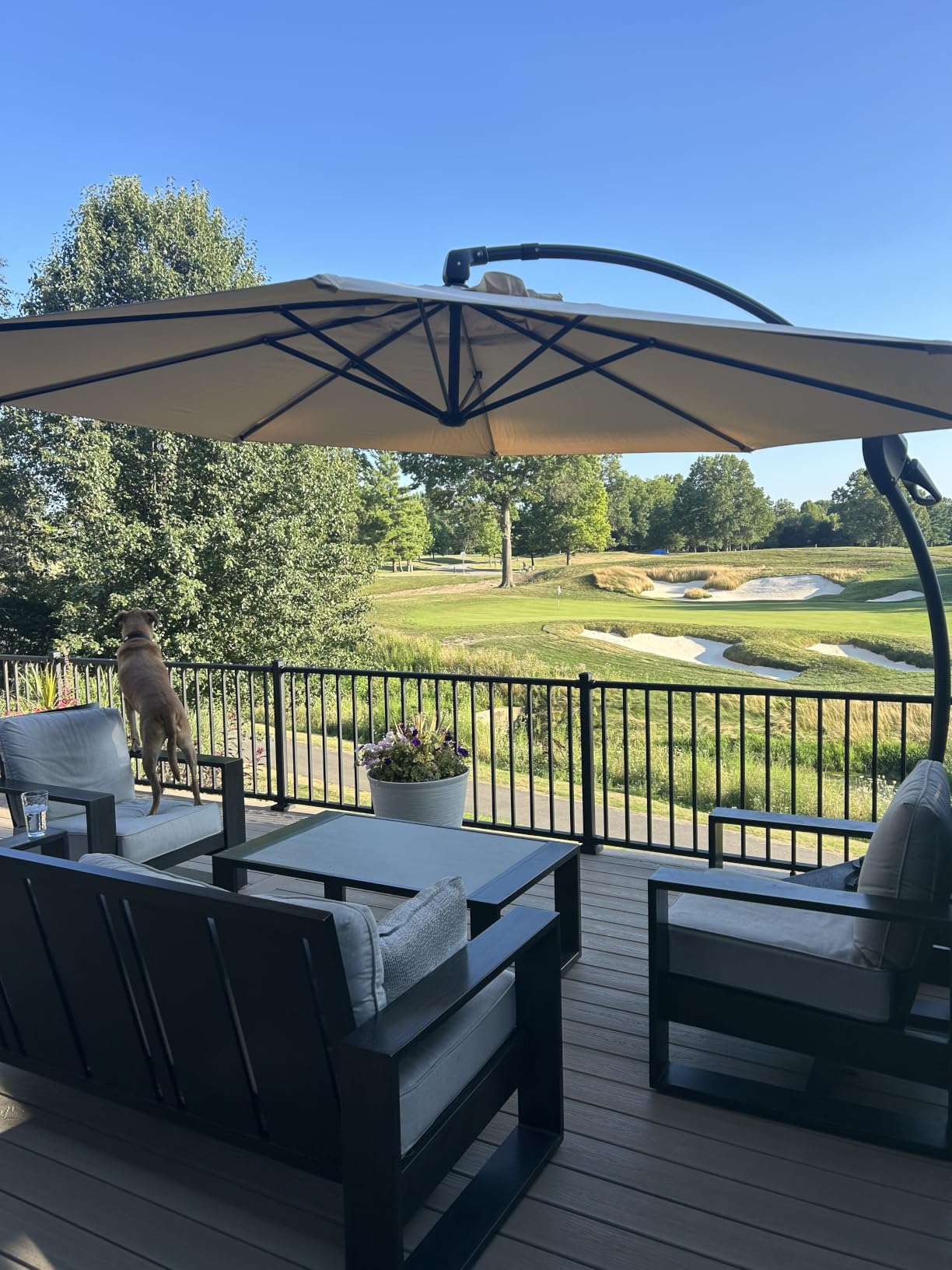 Grand patio 10x10 FT Sunbrella Cantilever Square Umbrella with Base, Aruba customer photo 2
