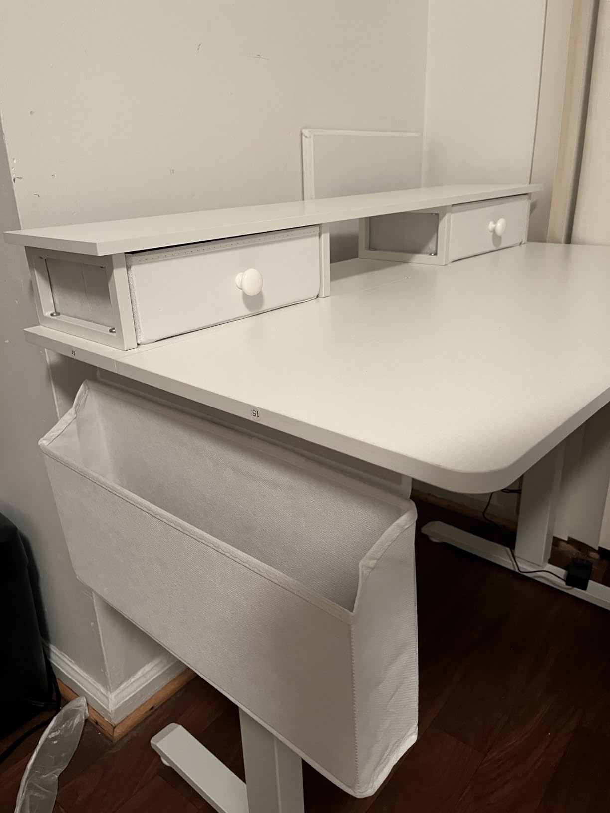 KLUVIS Small Electric Standing Desk with Drawers, 32 Inch, White customer photo 2