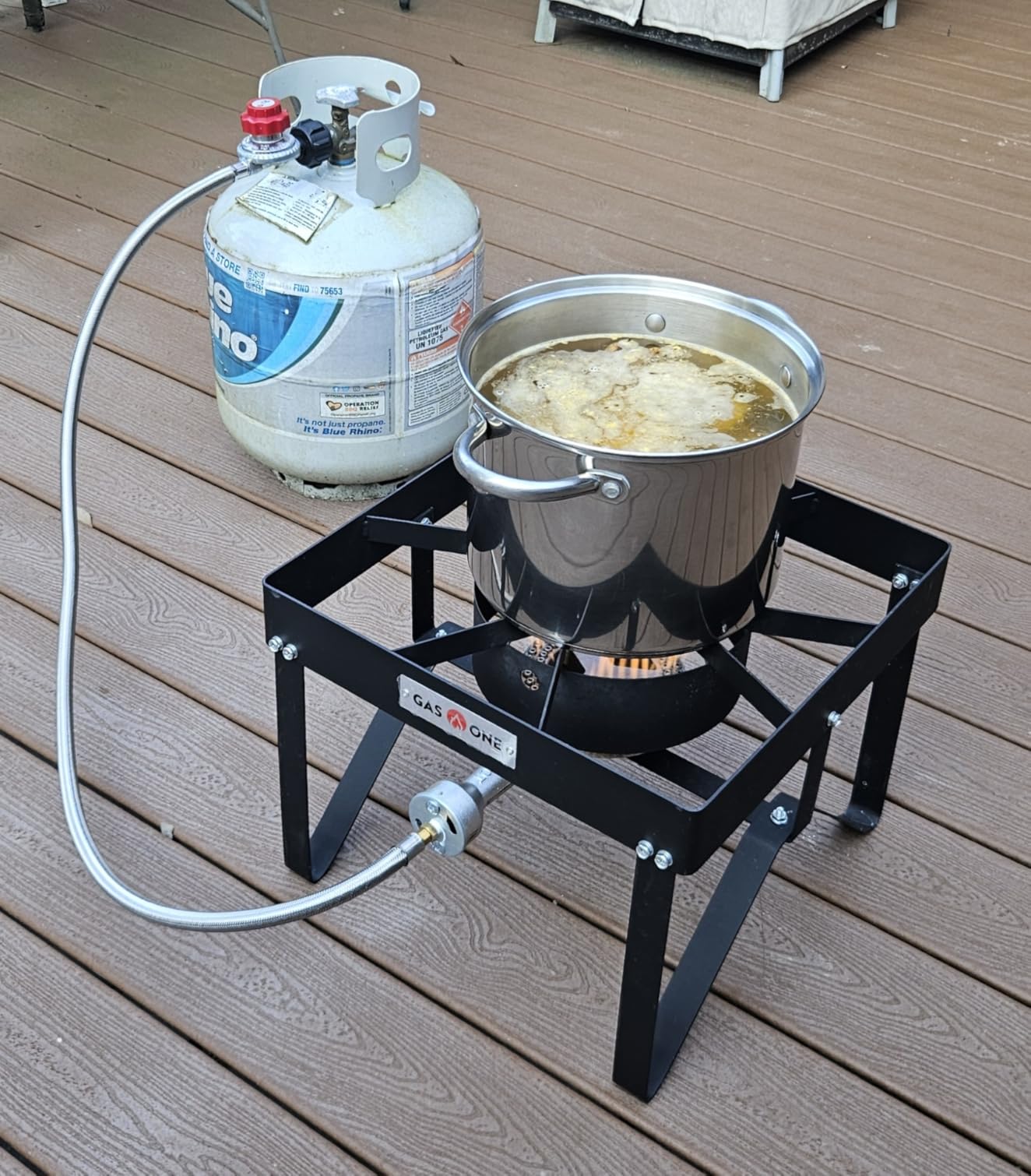 GasOne Stainless Steel Outdoor Propane Burner – High Pressure Camp Stove with Adjustable Regulator & Steel-Braided Hose customer photo 1