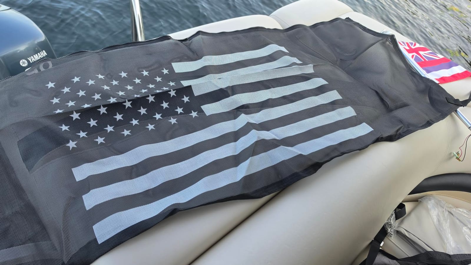 KEMIMOTO Bimini Top Replacement for Pontoon Boats with Detachable Mesh Sidewalls and Zippered Sleeves 600D Marine Grade Waterproof Canvas Easy Install No Frame (Blue, 97