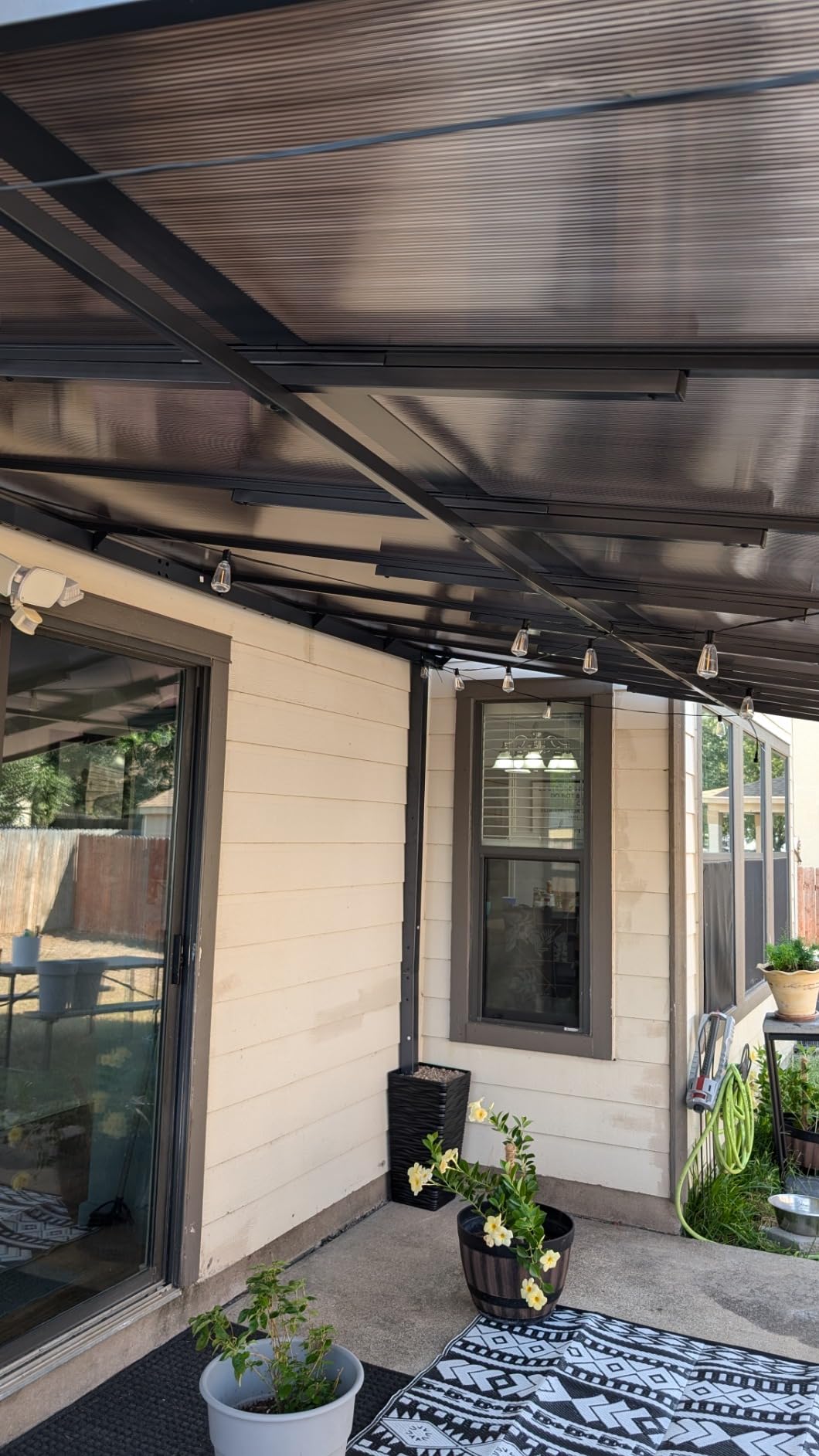Aoxun 12'x10' Lean to Gazebo, Pergola with Mosquito Net and Curtains, Brown | Heavy Duty Aluminum Frame Gazebo for Patio, Polycarbonate Panel, Wall Mounted Pergola with Sloped Roof for Backyard, Deck customer photo 1