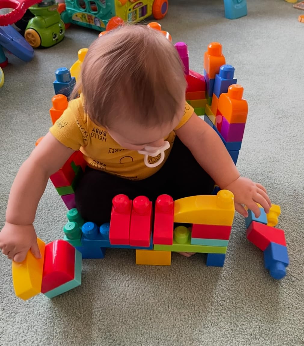 MEGA BLOKS First Builders Toddler Blocks Toys Set, Big Building Bag with 80 Pieces and Storage, Blue, Ages 1+ Years customer photo 2