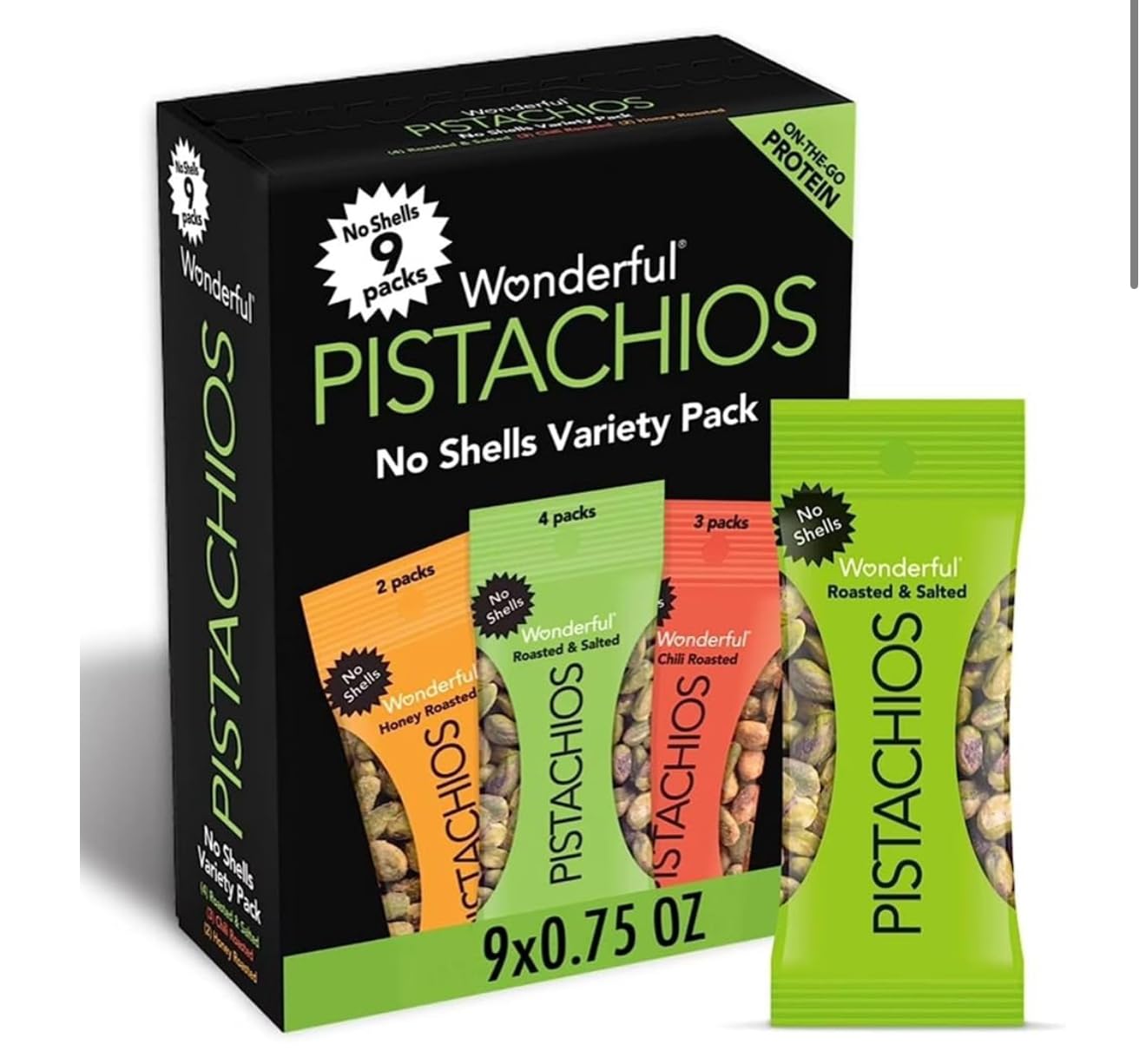 Wonderful Pistachios No Shells, 3 Flavors Mixed Variety Pack of 9 (0.75 Ounce), Roasted & Salted Nuts (4), Chili (3), Honey (2), Protein Snacks, Gluten Free, Healthy Snacks Variety Pack for Adults customer photo 2