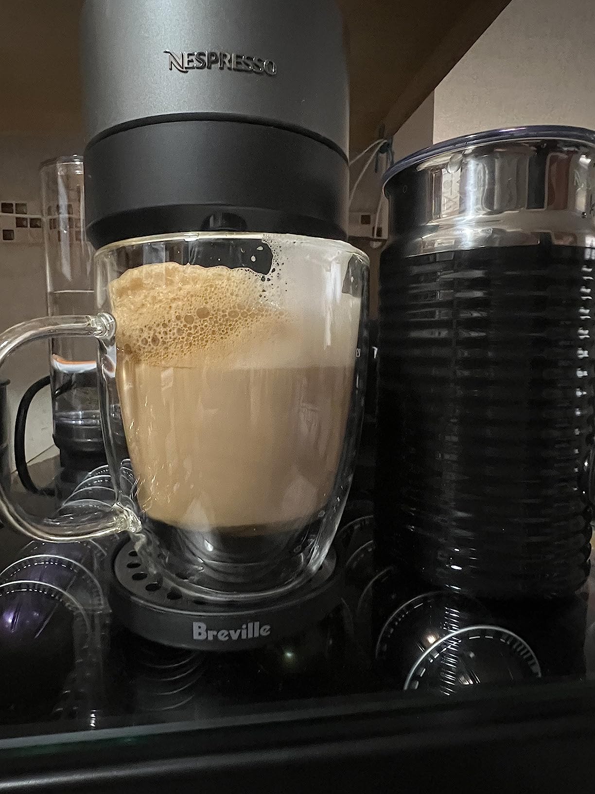 Nespresso Vertuo Pop+ Deluxe Coffee Machine with Frother, Matte Black Gold customer photo 2